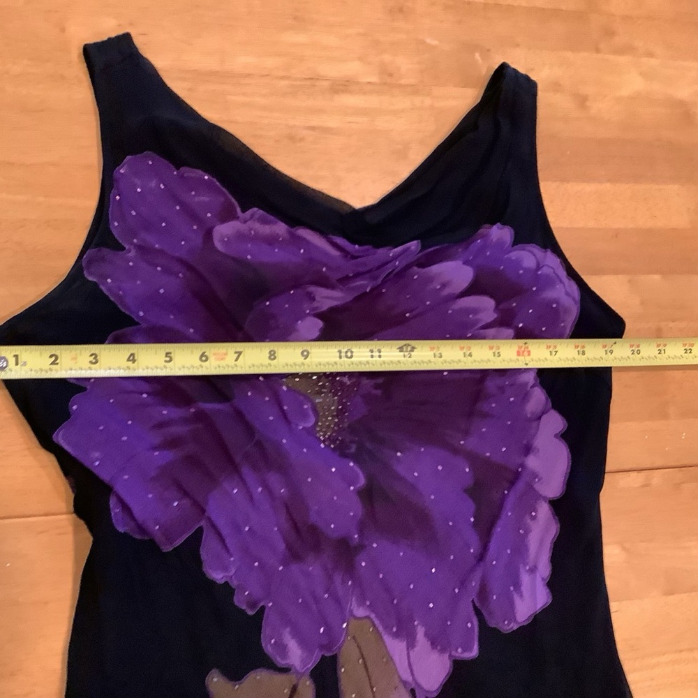 Vtg Black Purple Floral Midi Dress Size 14 Handkerchief Hem Fairy Whimsygoth - Picture 11 of 16